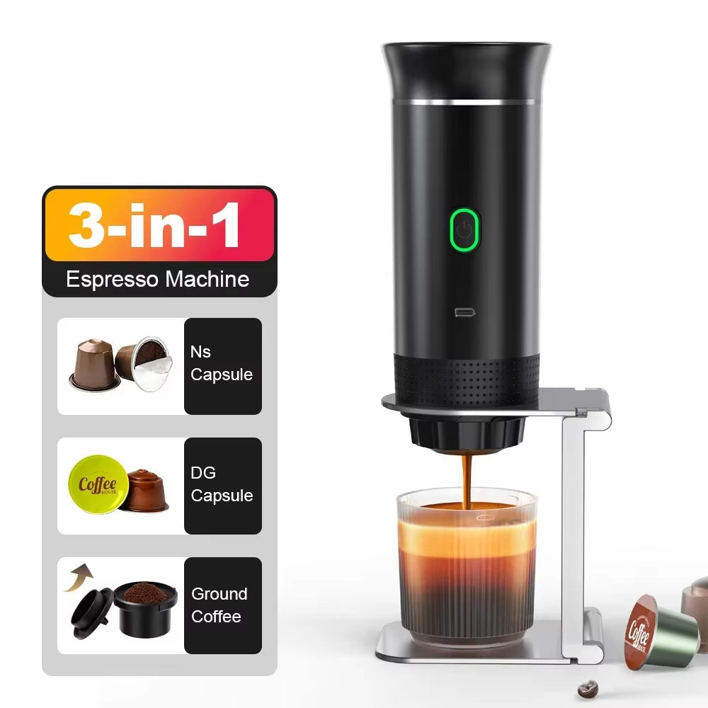 Wireless Electric Portable Espresso Coffee Machine for Car & Home Camping Coffee Maker 3-In-1 Capsule Powder Travel Coffee Maker